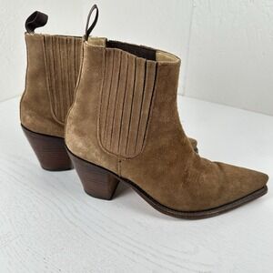 Tony Mora Women's 39/9 Slip On Tan Suede Boots 3" Heel Style 622 Mid Shaft Spain